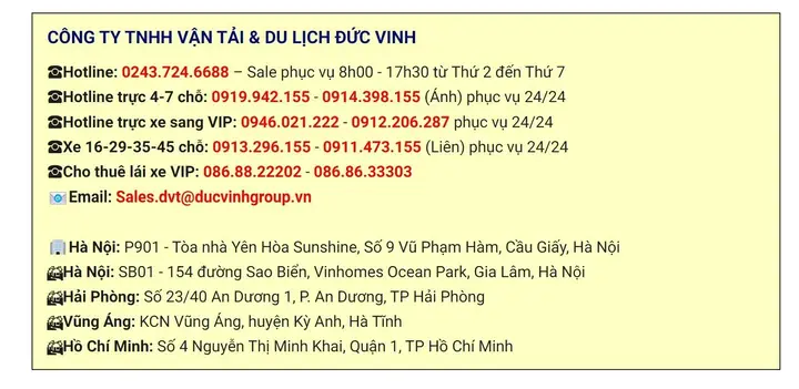 Giá Dịch Vụ Cho Thuê Xe 12 Chỗ Tại Hà Nội Của Đức Vinh