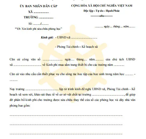 Mẫu Tờ Trình Xin Kinh Phí Sửa Chữa Phòng Học