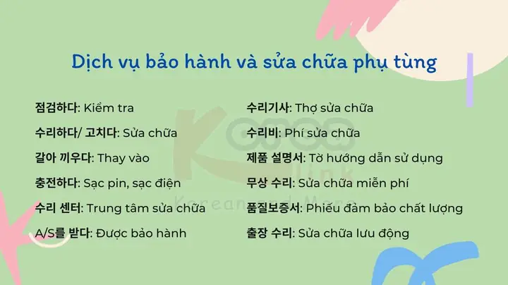 Từ Vựng Tiếng Hàn Sửa Xe Ô Tô