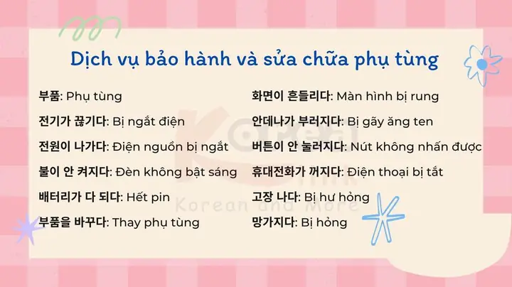Từ Vựng Tiếng Hàn Sửa Xe Ô Tô