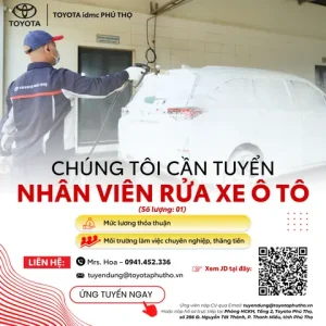 🧼🚗 Tuyển Dụng Nhân Viên Rửa Xe Ô Tô Toyota Phú Thọ
