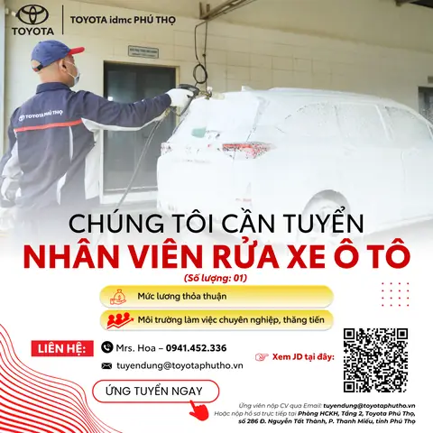 🧼🚗 Tuyển Dụng Nhân Viên Rửa Xe Ô Tô Toyota Phú Thọ