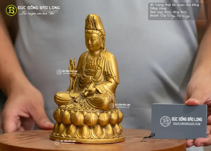 Tượng Phật Bà Quan Âm Bằng Đồng Vàng Cao 15cm Có Bền Không?