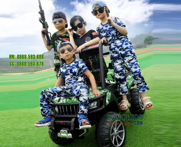 Xe Ô Tô Điện Cho Bé Jeep Kp-6688 Màu Sơn Bộ Đội