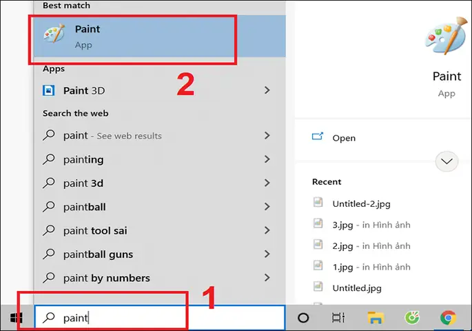 Cách 1: Mở Paint Bằng Cách Tìm Kiếm