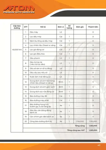 Lịch Trình Bảo Dưỡng Xe Ô Tô