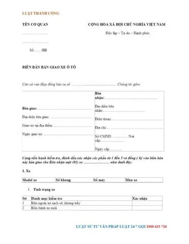 Mẫu Biên Bản Bàn Giao Xe Ô Tô Tự Lái Chuẩn