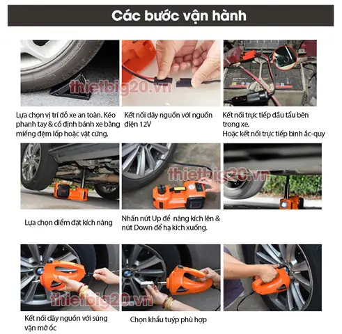 Bộ Cứu Hộ Lốp Xe 3-in-1 Gồm Kích Nâng Ô Tô Tích Hợp Bơm Lốp Và Súng Vặn Ốc (dùng Điện 12v)