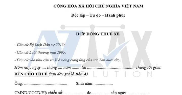 Hồ Sơ Cần Có Khi Thuê Xe Ô Tô Của Cá Nhân
