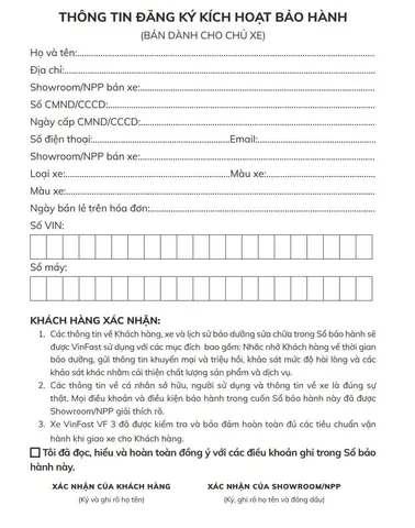 Chính Sách Bảo Hành Vinfast Vf3