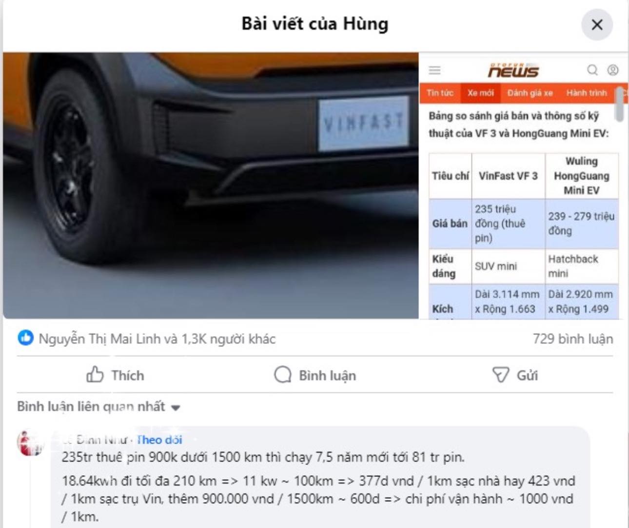 Bảng giá thuê pin VF3 mới nhất và so sánh các gói cước