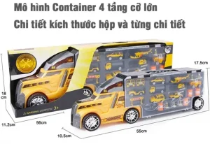 Xe Mô Hình Container 4 Tầng 21 Chi Tiết Chở Xe Con Kim Loại Và Thảm Chơi Cho Bé La-015a