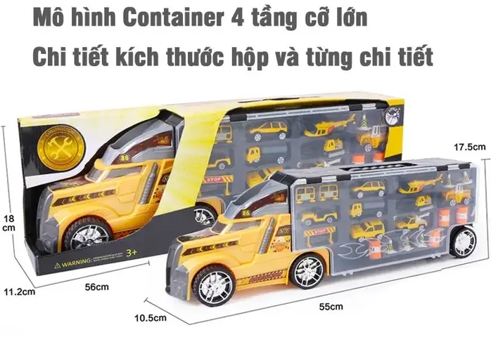 Xe Mô Hình Container 4 Tầng 21 Chi Tiết Chở Xe Con Kim Loại Và Thảm Chơi Cho Bé La-015a