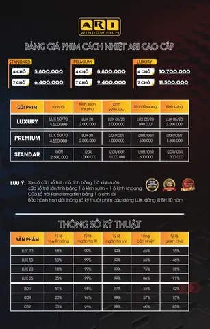 Bảng Giá Dán Phim Cách Nhiệt Ô Tô Giá Rẻ Thương Hiệu Film Ari Usa