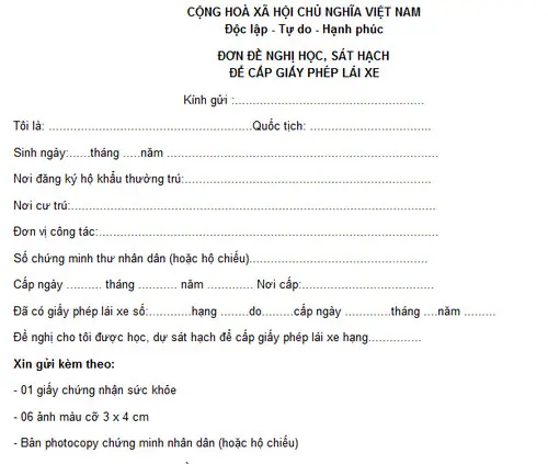 Đơn Đăng Ký Học Lái Xe Ô Tô: Mẫu & Hướng Dẫn Chi Tiết