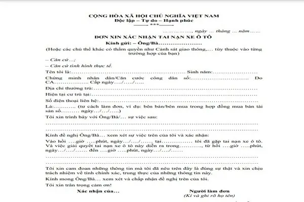 Mẫu Đơn Xin Xác Nhận Tai Nạn Ô Tô: Nguồn Tham Khảo Hữu Ích