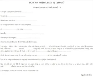 Mẫu Đơn Xin Nhận Lại Xe Và Giấy Tờ Xe Bị Tạm Giữ