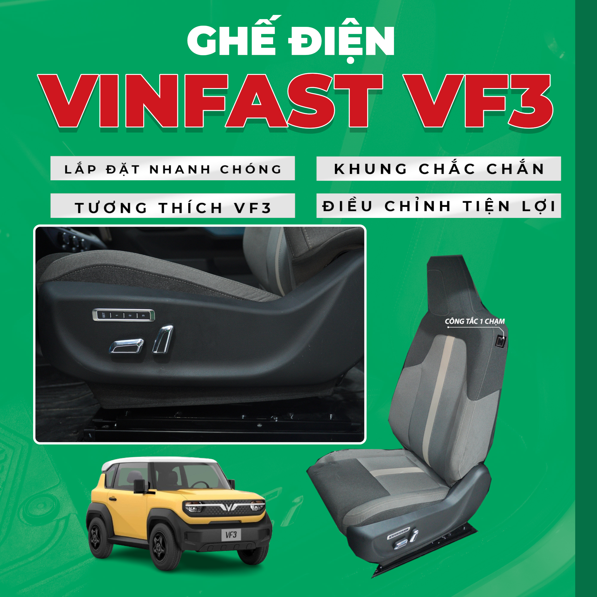 Ghế chỉnh điện VF3: Giải pháp nâng tầm trải nghiệm lái xe (Mô tả: Tìm hiểu về vai trò quan trọng của ghế chỉnh điện trong việc cải thiện sự thoải mái, an toàn và trải nghiệm lái xe trên VinFast VF3.)