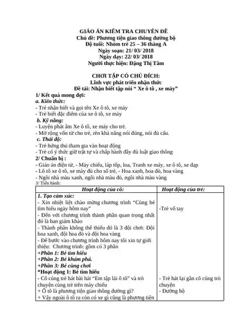 Giáo Án Nhận Biết Xe Ô Tô Cho Trẻ Nhà Trẻ