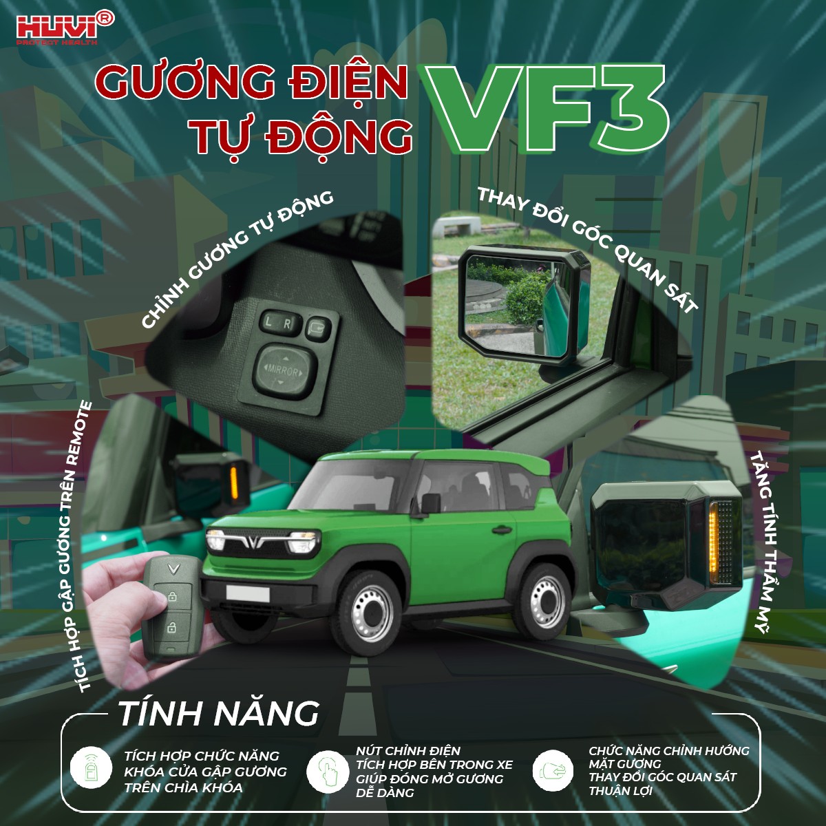 Các Tính Năng Ưu Việt của Gương Điện VF3 So Với Gương Cơ.