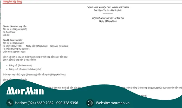 Mẫu Hợp Đồng Cầm Cố Xe Máy Gồm Những Gì?