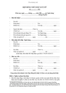 Hợp Đồng Thế Chấp Xe Ô Tô: Hướng Dẫn Toàn Tập Về Thủ Tục, Rủi Ro Và Quyền Lợi