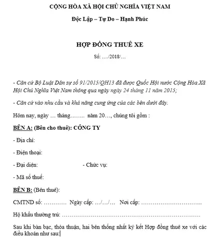 Hợp Đồng Thuê Xe Ô Tô Chở Khách: Toàn Diện Từ A-z