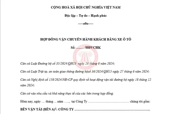 File Word Mẫu Hợp Đồng Vận Chuyển Hành Khách 2025