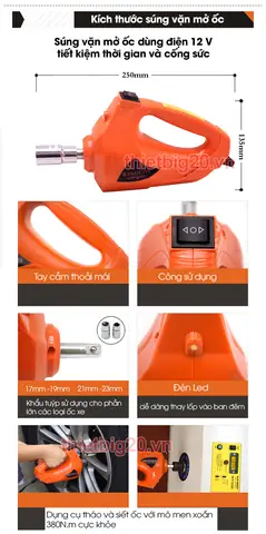 Bộ Cứu Hộ Lốp Xe 3-in-1 Gồm Kích Nâng Ô Tô Tích Hợp Bơm Lốp Và Súng Vặn Ốc (dùng Điện 12v)