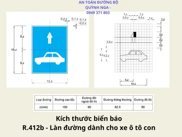 Vị Trí Lắp Đặt Và Kích Thước Biển Báo Làn Đường Dành Cho Xe Ô Tô Con R.412b