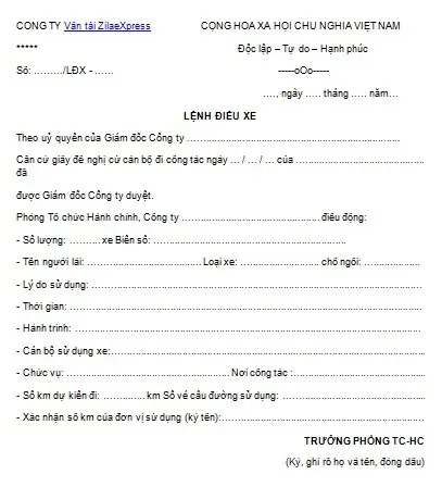 Mẫu Lệnh Điều Xe Ô Tô Của Bộ Tài Chính: Hướng Dẫn Chi Tiết