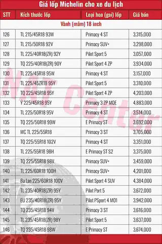Giá Lốp Michelin Cho Từng Dòng Xe – Lựa Chọn Theo Chỉ Số Tải Trọng Và Tốc Độ