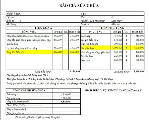 Mẫu Báo Giá Sửa Chữa Xe Ô Tô Chuẩn Xác Và Hiệu Quả Nhất
