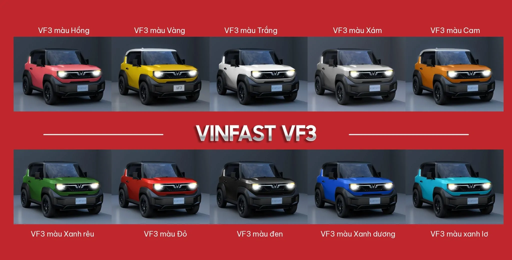 So Sánh Màu Cơ Bản VF3 Với Các Dòng Xe Vinfast Khác: Nên Chọn Màu Nào? (So sánh bảng màu VF3 với các dòng xe khác của Vinfast, giúp người dùng có cái nhìn so sánh và lựa chọn màu sắc phù hợp nhất.)