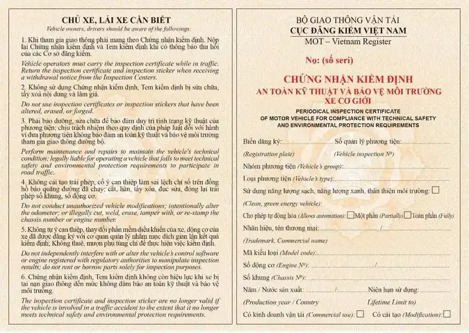 Mẫu Giấy Đăng Kiểm Xe Cơ Giới Khác