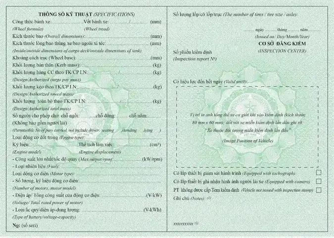 Mẫu Giấy Đăng Kiểm Xe Sử Dụng Năng Lượng Sạch