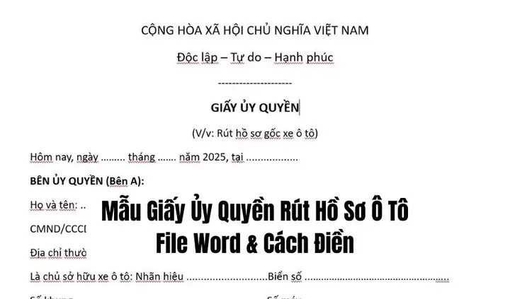 Mẫu Giấy Ủy Quyền Rút Hồ Sơ Ô Tô 2025 File Word & Cách Điền