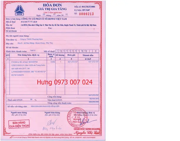 Mẫu Hóa Đơn Cho Thuê Xe Ô Tô Chuẩn, Hợp Pháp Mới Nhất