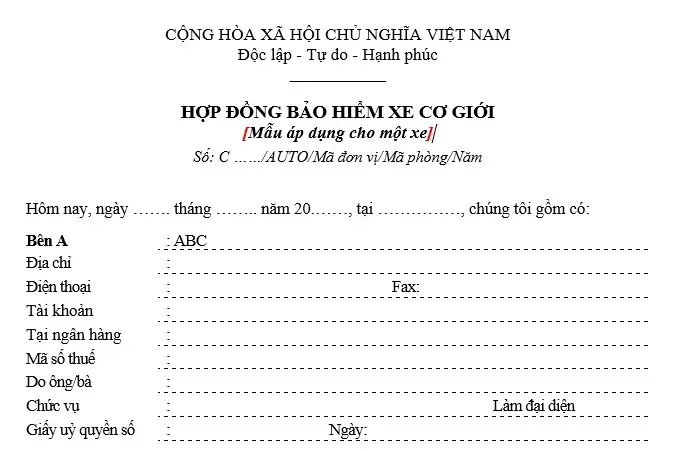 Mẫu Hợp Đồng Bảo Hiểm Xe Cơ Giới Hiện Nay Là Mẫu Nào?