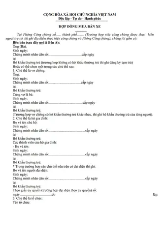 B. Mẫu Hợp Đồng Mua Bán Xe 2.