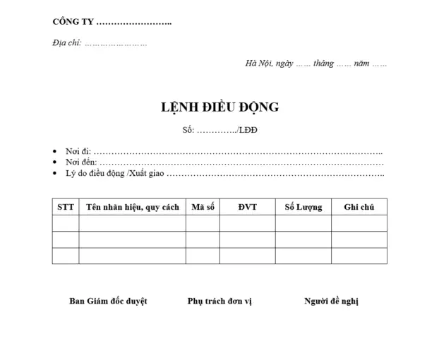 Cấu Trúc Chi Tiết Và Nội Dung Bắt Buộc Trong Mẫu Lệnh Điều Xe Ô Tô
