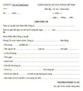 Mẫu Lệnh Điều Xe Ô Tô Của Bộ Tài Chính: Hướng Dẫn Chi Tiết