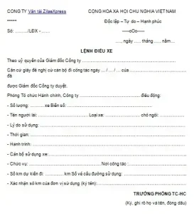 Mẫu Lệnh Sửa Chữa Theo Tiêu Chuẩn Hãng