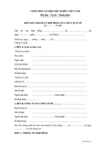 Lý Do Cần Sử Dụng Mẫu Thanh Lý Hợp Đồng Sửa Chữa Xe Ô Tô