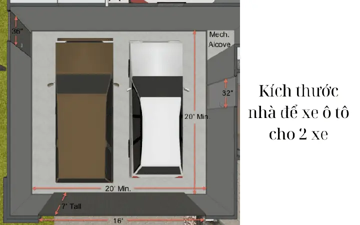 Kích Thước Nhà Để Xe Ô Tô Cho 2 Xe