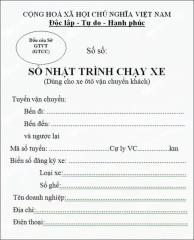 Sổ Nhật Ký Hành Trình Xe Ô Tô