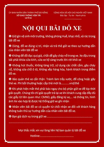 Bảng Nội Quy Bãi Giữ Xe Tự Động Thông Minh Tại Tp. Đà Nẵng
