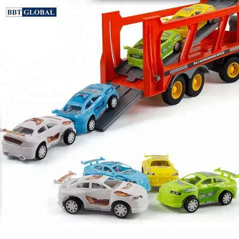 Mô Hình Xe Tải Có Đèn Và Nhạc Chở 4 Siêu Xe Wy570b