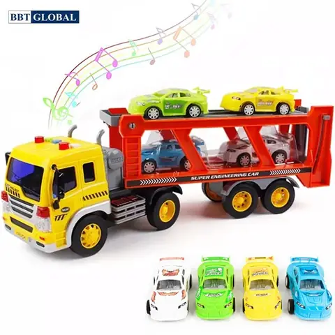 Mô Hình Xe Tải Có Đèn Và Nhạc Chở 4 Siêu Xe Wy570b
