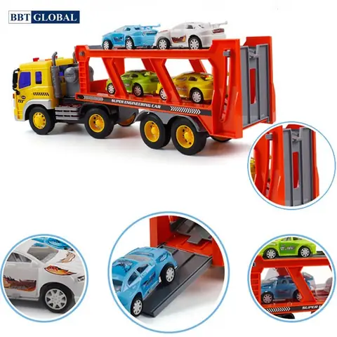 Mô Hình Xe Tải Có Đèn Và Nhạc Chở 4 Siêu Xe Wy570b